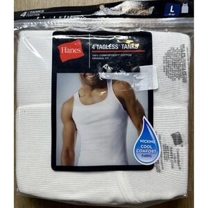 New 4 Pack Hanes Men's Tagless Cotton Tanks Size L 42-44 Tank Tops White Comfort